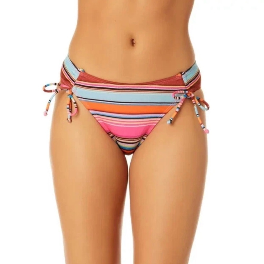 Metallic Shimmer Striped Bikini Bottoms - Cheeky Sunset Stripe - Women’s L 11/13